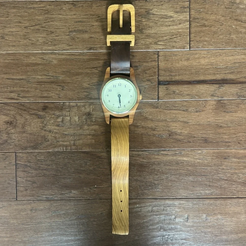 Vintage Handcrafted Oak Wood Wall Clock Watch Style Hanging Rustic Farmhouse